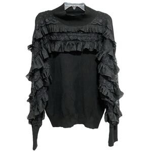 Whimsigoth Ontwelfth Ruffle Sweater Size XL Black Goth Victorian Witchy Alt